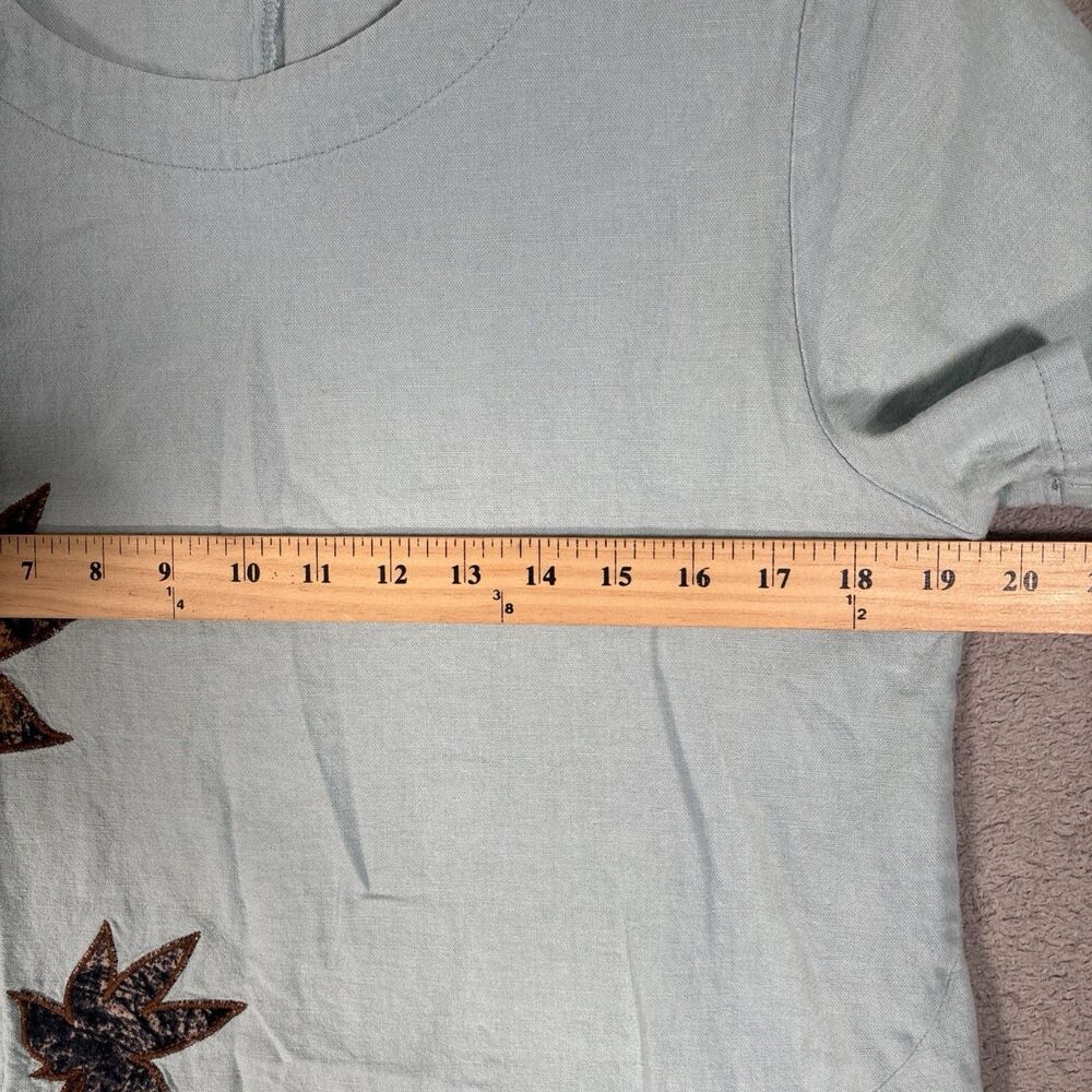 Baletti‎ Vitorino Top Women’s Size M Leaf Applique Slit Hem Powder Blue Bohemian - Picture 8 of 13